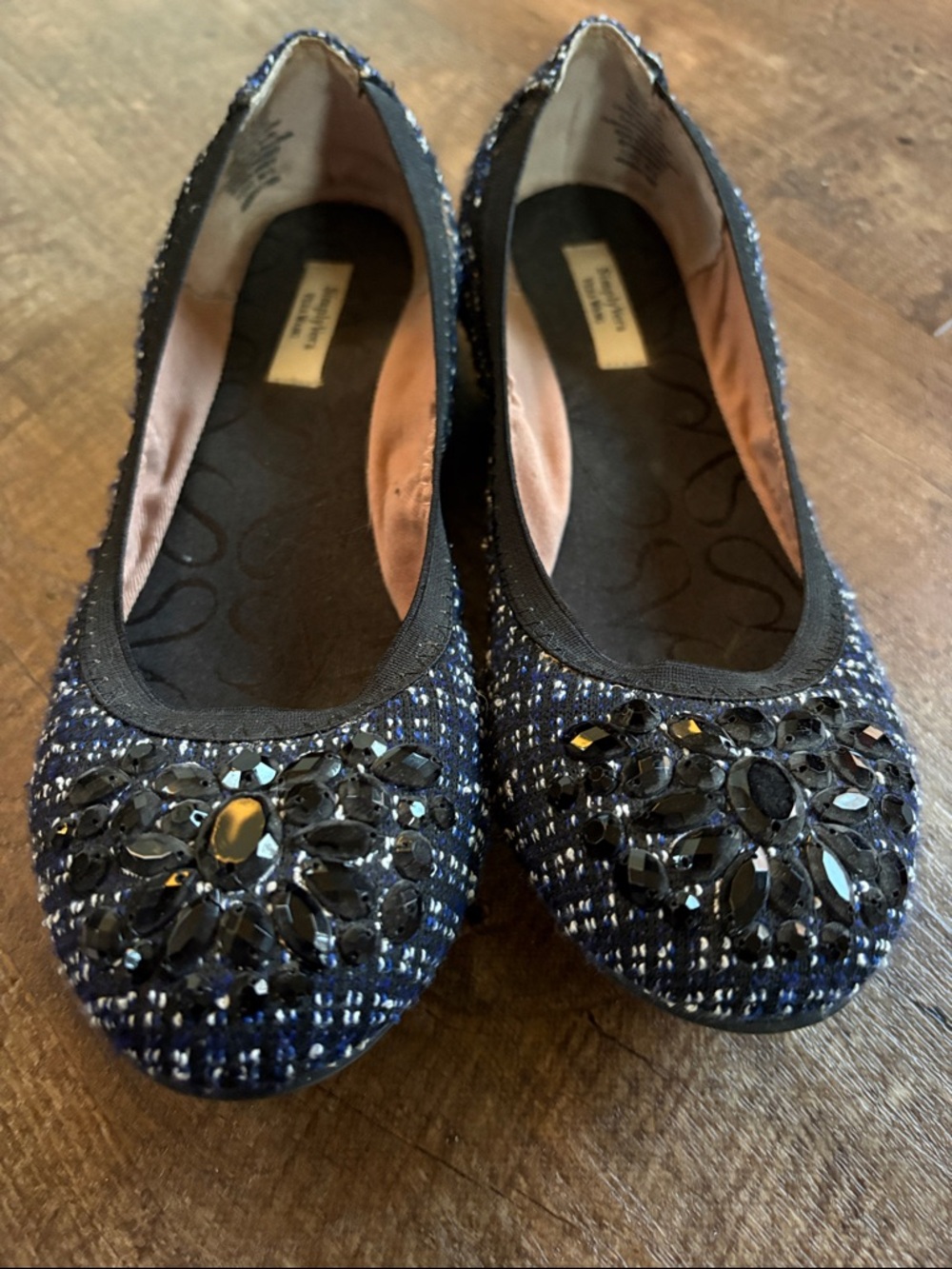 Beaded Navy Tweed Ballet Flats - Women